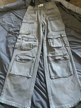 Fashion Nova Gray Multi-Pocket Cargo Pants